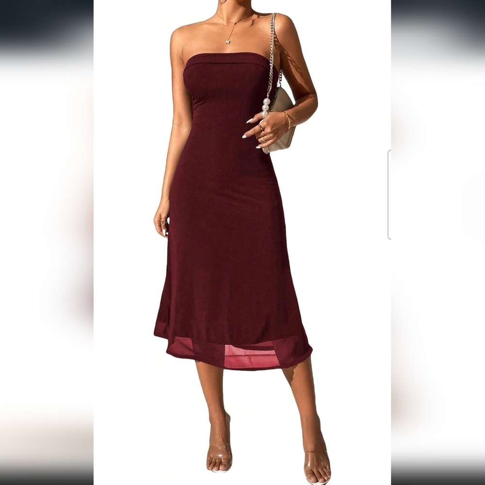NWT Burgundy Strapless Midi Sheath Dress XXS - Picture 5 of 5